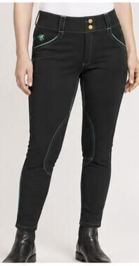 Piper by SmartPak Women’s Black Riding Breeches Pants Green Trim Equestrian 34 R